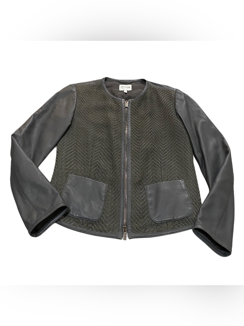 Armani Collezioni Woven Lambskin Leather Double Zip Jacket 4